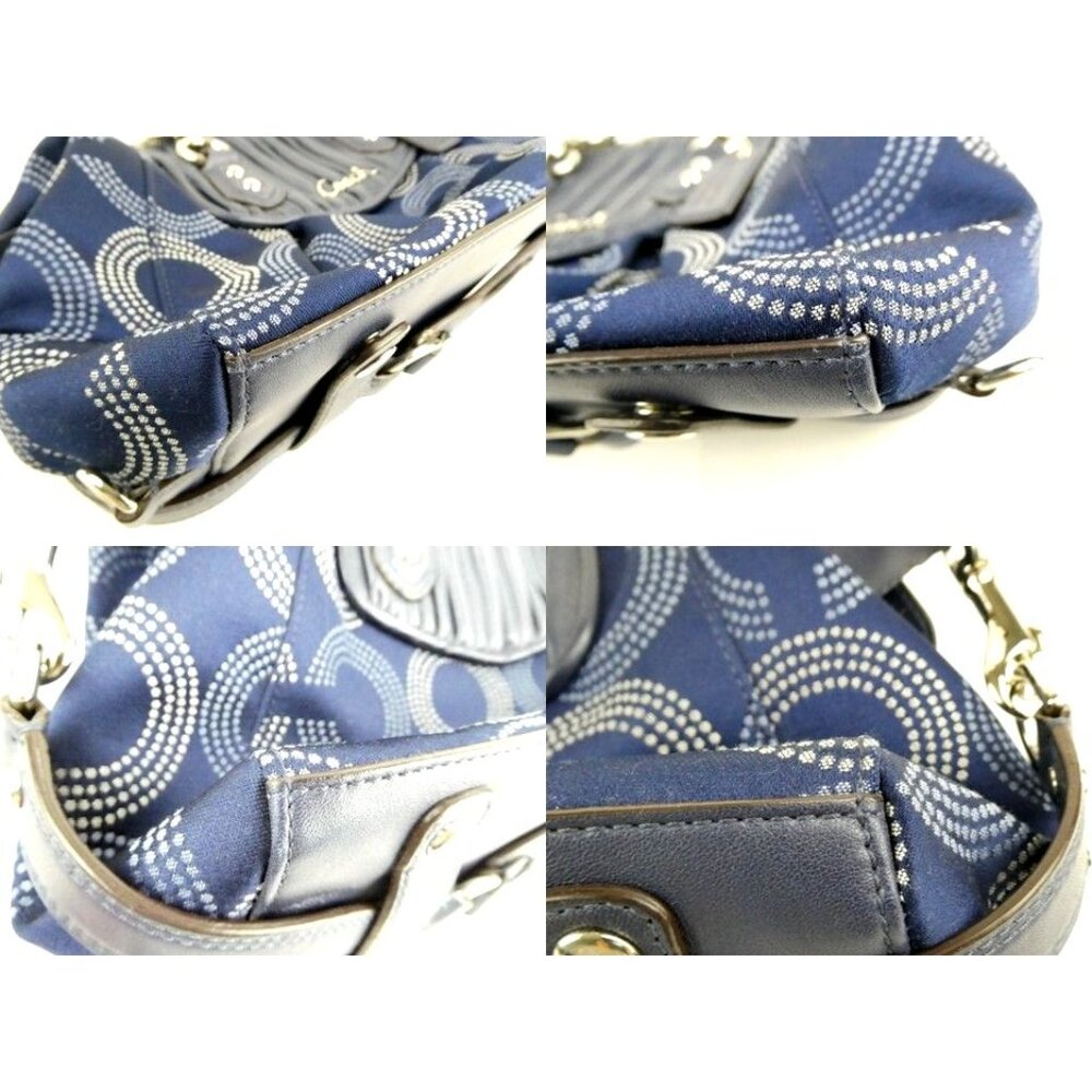 Coach Ashley Gathered Leather Signature Op Art Dotted Navy Satchel F20015 - Picture 12 of 14